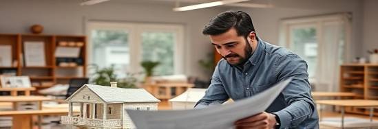inspired authoritygrowth, hopeful expression, reviewing blueprints, photorealistic, in an architect's office with model structures, highly detailed, scale models and drawings, precise detail, pastel colors, fluorescent lighting, shot with a 40mm lens.